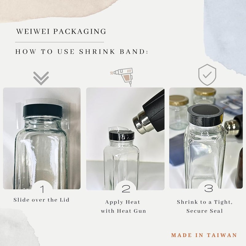 WEIWEI PACKAGING Store Weiwei - 500 PCS 105 x 28 mm Clear Perforated Shrink Bands Shrink Wrap Bands for Bottles and Jars, Seals Shrinkable Plastic Sealer, Heat Shrink Bands Cap Seal for Bottles Jars - Image 3